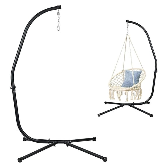 Patio Hammock Stand Only, Hammock Chair Metal C-Stand with Hanging Chain, Max Load 330lbs, Black