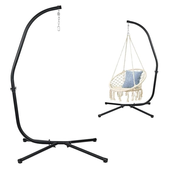 Patio Hammock Stand Only, Hammock Chair Metal C-Stand with Hanging Chain, Max Load 330lbs, Black