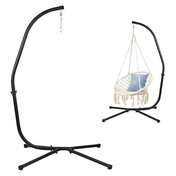 Patio Hammock Stand Only, Hammock Chair Metal C-Stand with Hanging Chain, Max Load 330lbs, Black
