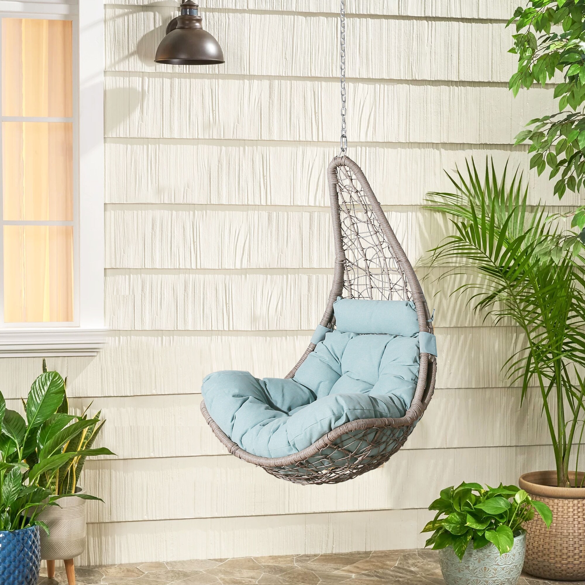 Patio Hanging Basket Swing Chair with Hanging Steel Chain Blue