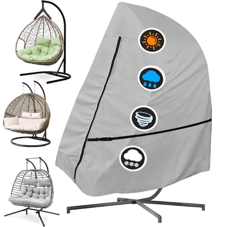 Patio Hanging Egg Chair Cover Double Seat , 600D Heavy Duty Waterproof Outdoor Double Seat Wicker Swing Egg Chair with Stand Protector Fits up to 91L x 80W Inch