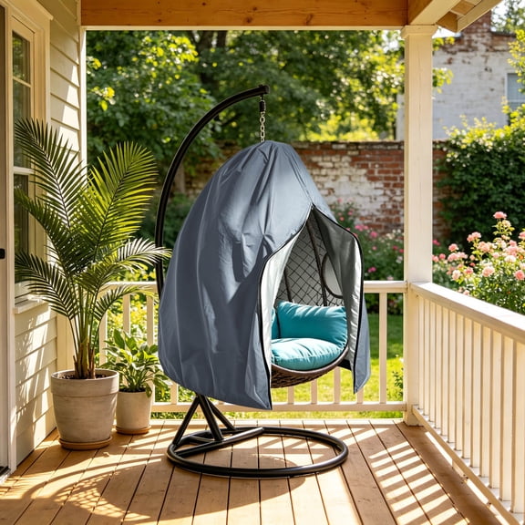 Patio Hanging Egg Chair Cover Heavy Duty Waterproof Wicker Swing Egg Chair Shield with Zipper Weatherproof Protector for Summer Year-Round 74.8x45.28 Inch Single Seat