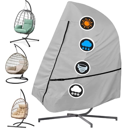 Patio Hanging Egg Chair Cover Single Seat, 600D Heavy Duty Waterproof Outdoor Wicker Swing Egg Chair with Stand Protector Fits up to 75L x 45W Inch