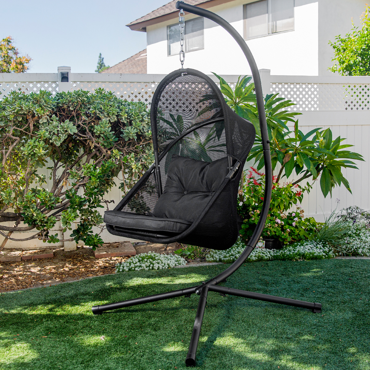 Patio Hanging Egg Chair W/ Canopy Chair with Cushion Basket Lounge Seat Collapsible Chair Seat, Black - image 1 of 7