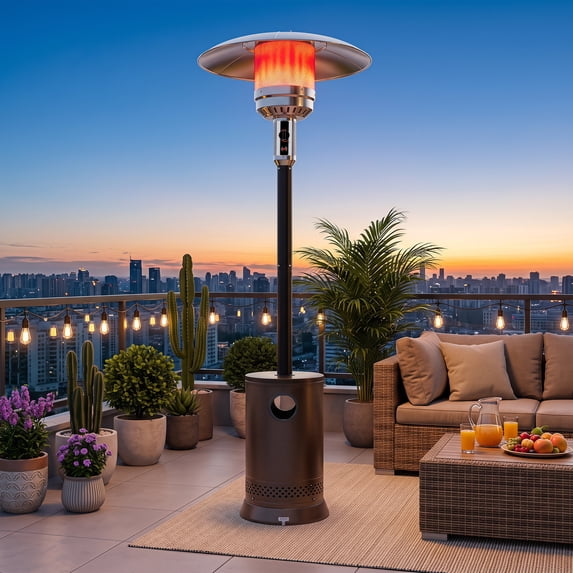 FOOWIN 50,000 BTU Patio Heater for Outdoor Use, Outdoor Heater with Round Table, Wheels, Protection System, Bronze