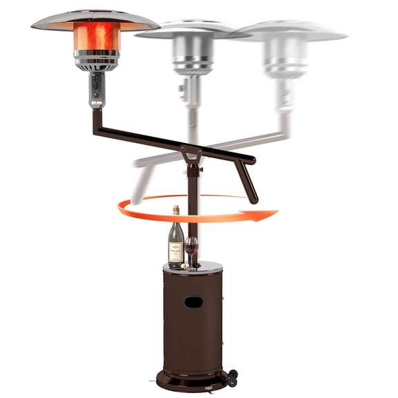 FOOWIN 48000 BTU Propane Patio Heater, Outdoor Heater with Swivel Arm, Hidden Tank, Drink Table & Wheels, propane heater for Outdoor Use, Brown