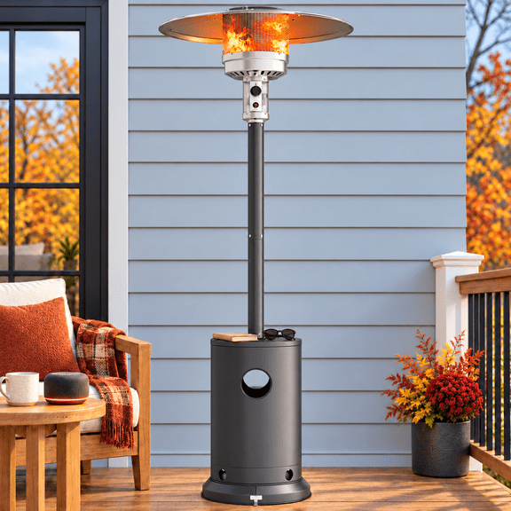 Patio Heater for Outdoor Use, 50,000BTU Propane Heater with Wheels and Adjustable Thermostat, Heavy Duty Stainless Steel Patio Heater, Freestanding Heater for Backyard, Deck, Garden, Silver Gray