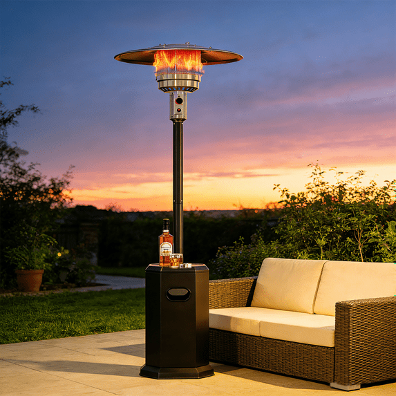 Patio Heater for Outdoor Use, 50,000BTU Propane Heater with Wheels and Adjustable Thermostat, Heavy Duty Stainless Steel Patio Heater, Freestanding Heater for Backyard, Deck, Garden, Silver Gray