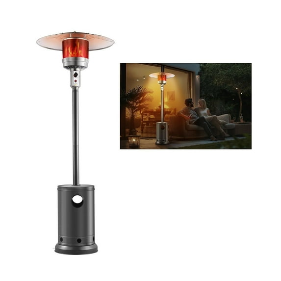 Patio Heater Propane 50000 BTU, Tall Hammered Outdoor Heater with Round Table, Metal Burner, Wheeled Patio Flame Heater for Backyard, Garden, Party - Silver Gray