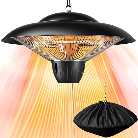 Patio Heater for Outoor Use 1500W Electric Infrare Hanging Heater, Ceiling Mounte, Waterproof for Porch, Garage, Balcony, Overheat Protection Black