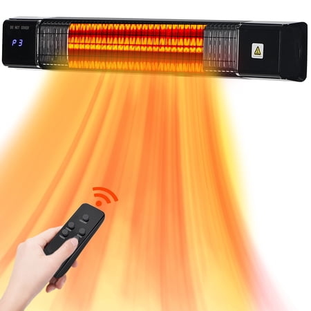 Electric Patio Heater for Outdoor, Infrared Heaters, Wall Mounted, Remote Control, Overheating Protection, 1500W/700W, Black