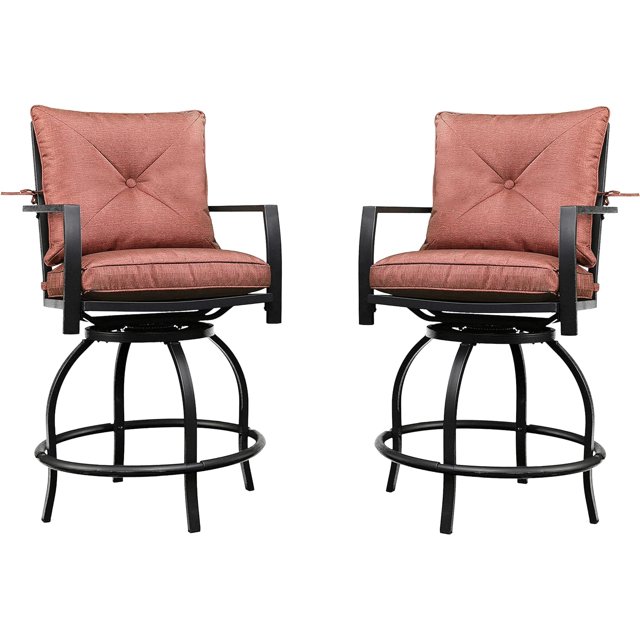 Patio Height Set Of 2 Outdoor Swivel Bar Stools With Seat And Back