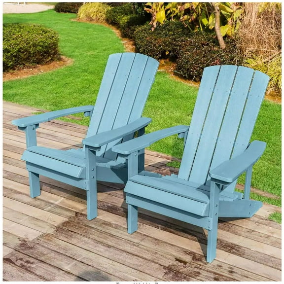Patio Hips Plastic MMTX Chair Lounger Weather Resistant Furniture for Lawn Balcony in Lake Blue (2-Pack)