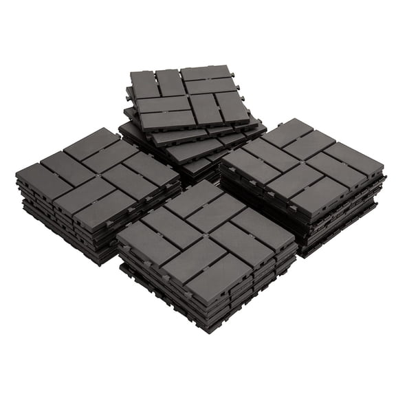 Patio Interlocking Deck Tiles, 12"12" Checkered Plastic Flooring, All-Weather, Gray, 27-Pack for Balcony, Porch, Backyard