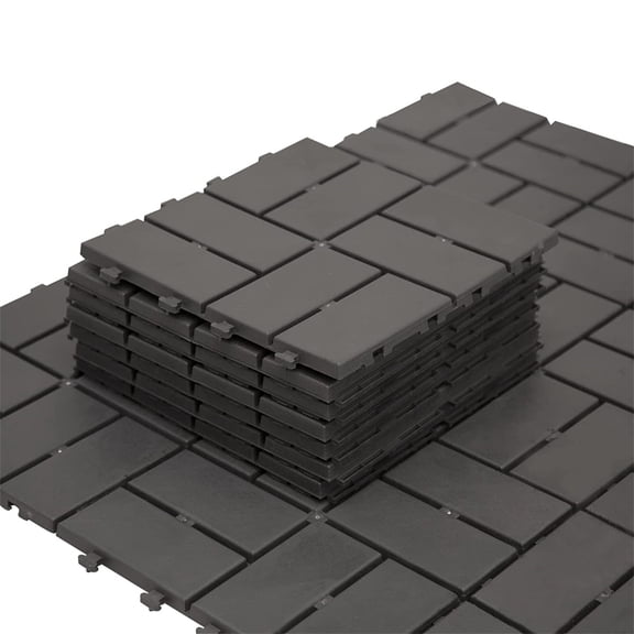 Patio Interlocking Deck Tiles, 12"12" Checkered Plastic Flooring, All-Weather, Gray, 44-Pack for Balcony, Porch, Backyard