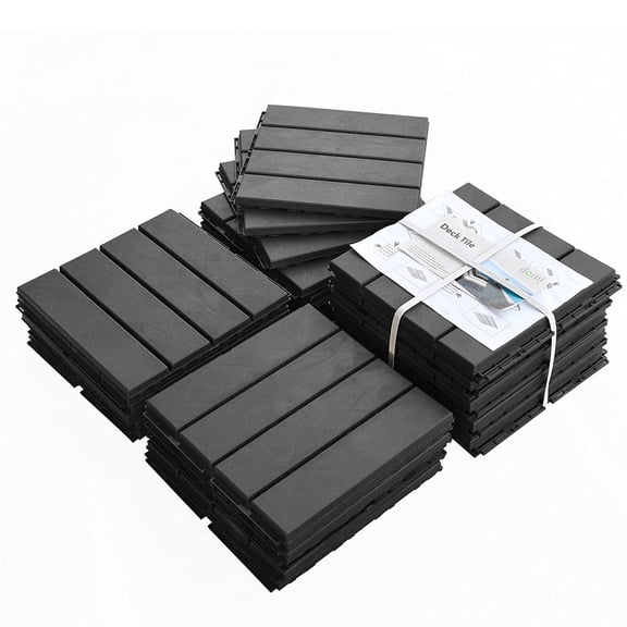 Patio Interlocking Deck Tiles, 12"12" Square Plastic Flooring, All-Weather, for Balcony, Porch, Backyard, Dark Gray