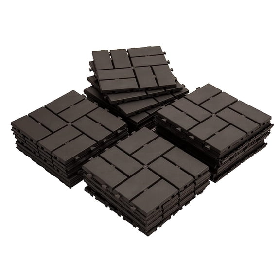 Patio Interlocking Deck Tiles, 12"x12" Square Composite Decking Tiles, Checked Plastic Outdoor Flooring Tile All Weather for Balcony Porch Backyard, (Brown, Pack of 27),