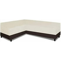 Patio L-Shaped Sectional Sofa Cover, Waterproof Outdoor Sectional Cover, Heavy Duty Garden Furniture Cover with Air Vent (Left Facing, Beige/Dark Brown)