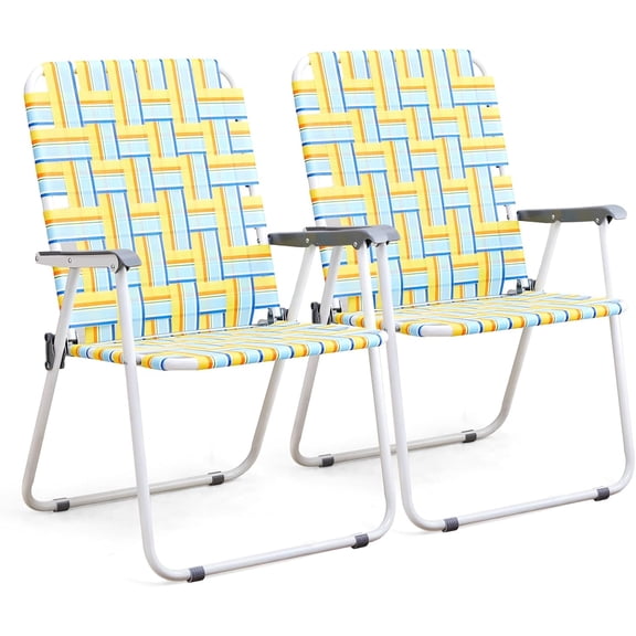 Patio Lawn Webbed Folding Chairs Outdoor Beach Portable Camping Chair for Yard, Garden (2, Yellow, Oversized)