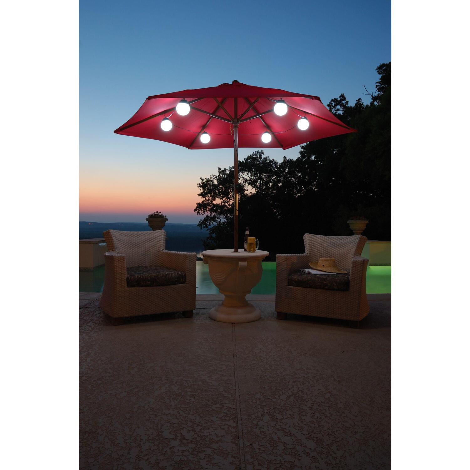 low voltage patio umbrella lights Gardenreet Black Brass Path Light Extra-Wide Illumination Range (9" Shade, 23.5" Tall) (2407), With 2700K Warm White Bulb 12 globes with 12 spacing between each globe OYOCO Patio Umbrella Light 3