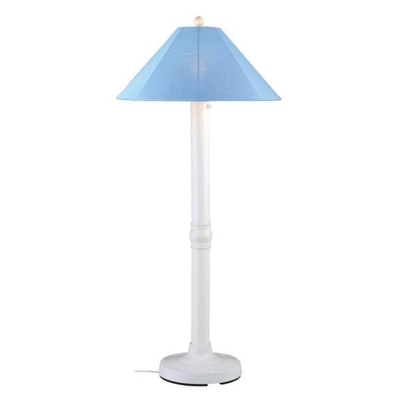 Catalina Floor Lamp 39681 with 3" white body and sky blue Sunbrella shade fabric