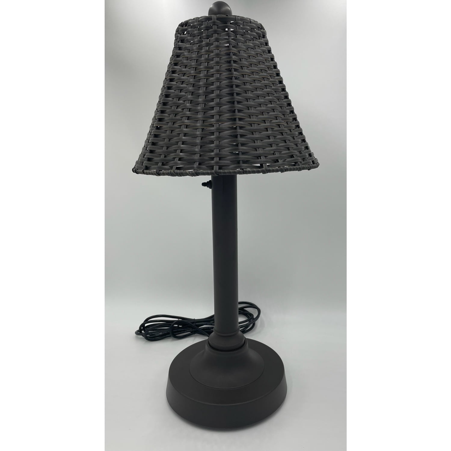 Bronze Outdoor Table Lamp with Walnut Wicker Shade