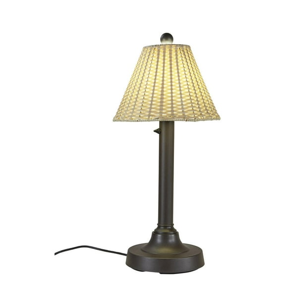 Patio Living Concepts Tahiti II 30 in. Table Lamp 19227 with 2 in. bronze tube body and tight weave flat wicker stone shade