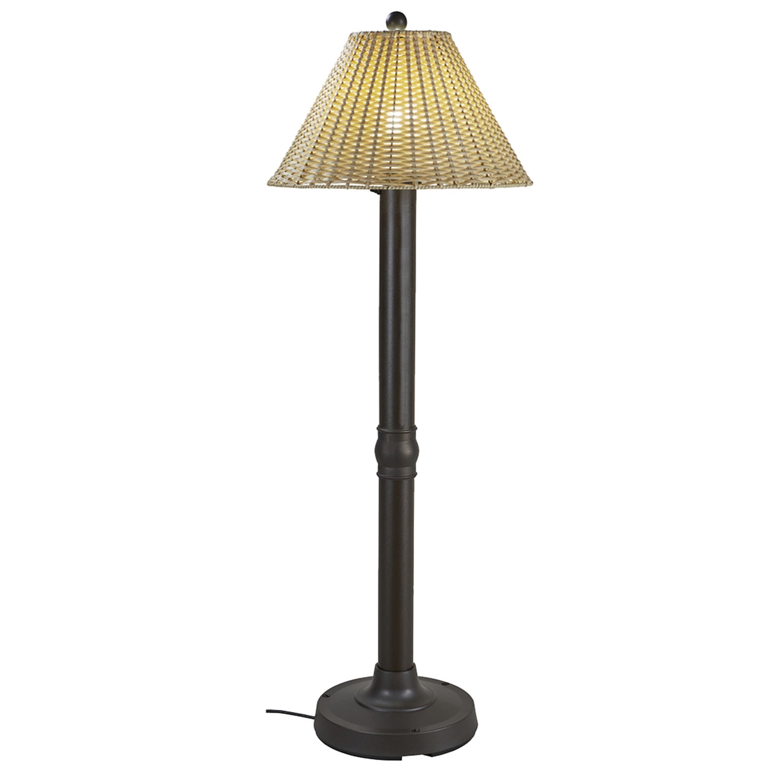 Elegant Outdoor Bronze Resin 60" Floor Lamp with Woven Wicker Shade