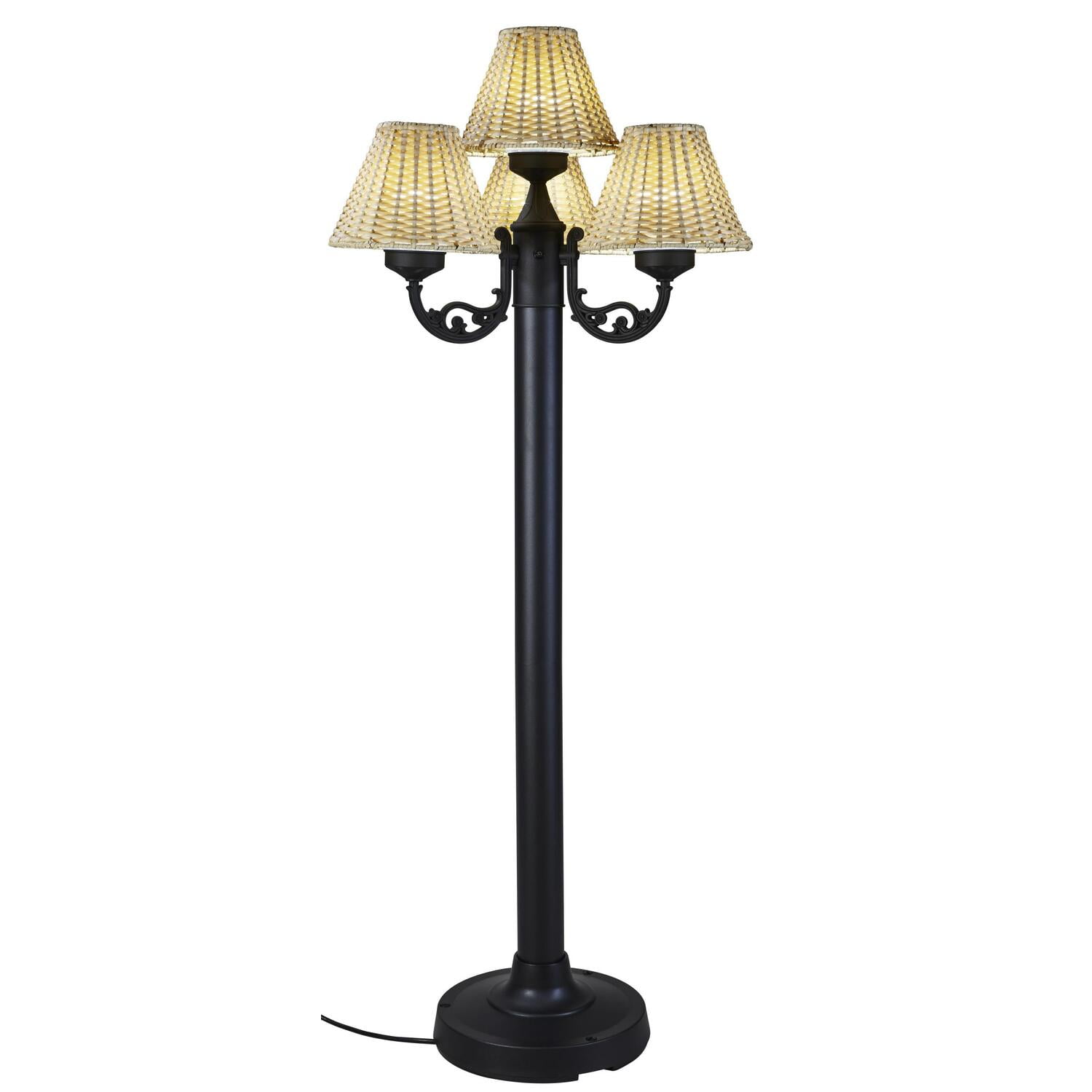 Versailles Black Aluminum Outdoor Floor Lamp with Wicker Shades