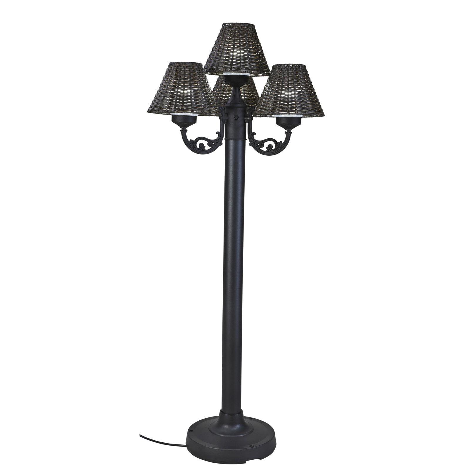 Versailles 63'' Black Aluminum Outdoor Floor Lamp with Walnut Wicker Shades