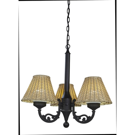 Patio Living Versailles Chandelier 19750 with Black Body and Stone Wicker Shades