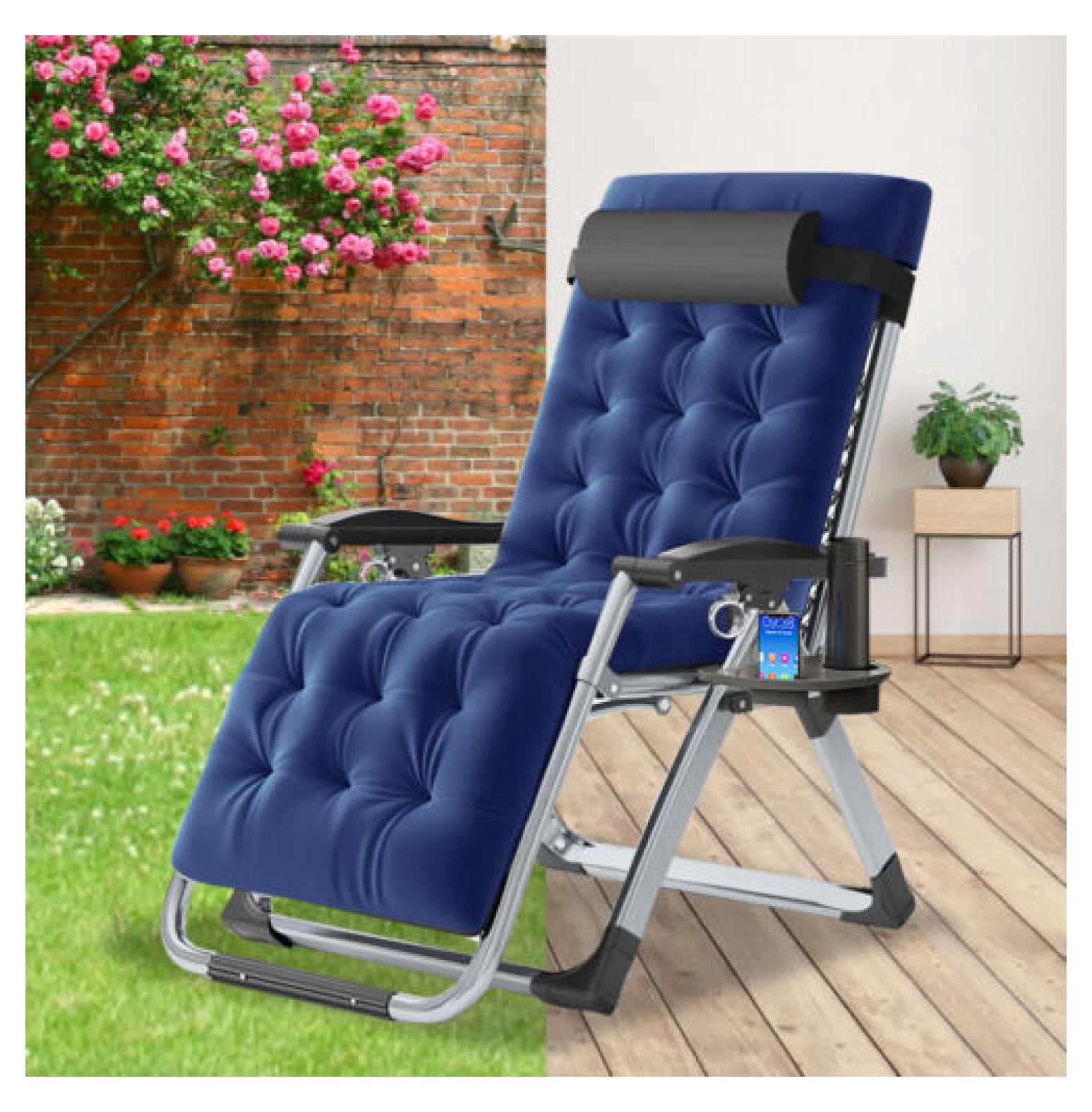 Patio Lounge Chair Chaise Bed Adjustable Beach Reclining Positions with