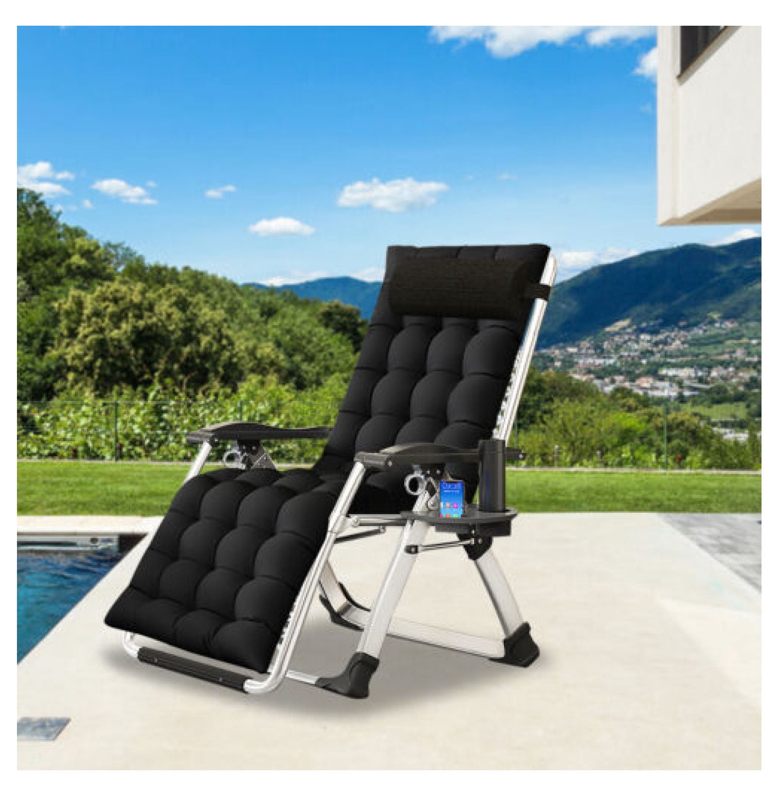Patio Lounge Chair Chaise Bed Adjustable Beach Reclining Positions with