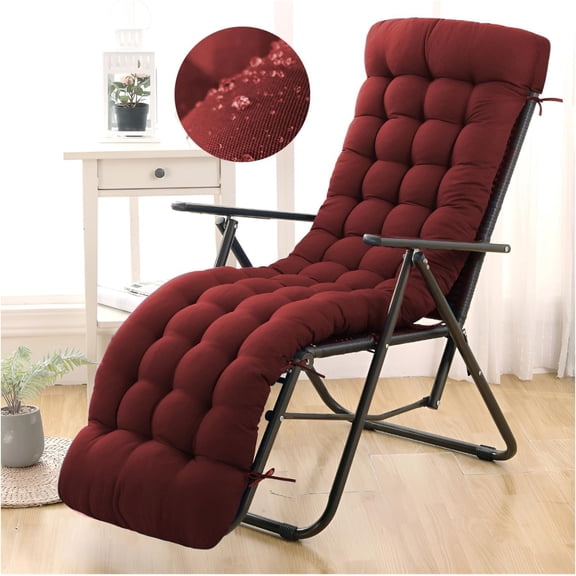 Patio Lounge Chair Cushion, Zero Gravity Chair Cushions with Ties, 66x21x4 Inches Chaise Lounge Chair Cushion for Outdoor Indoor Furniture, Red (Only Cushion)