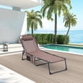 thumbnail image 1 of Patio Lounge Chair Set of 2, Outdoor Lounger Recliner with Pillow and Side Pocket for Poolside, Patio, Backyard, Folding Textilene Waterproof Patio Chaise Lounge Chair Support for 350 LBS, Coffee, 1 of 5