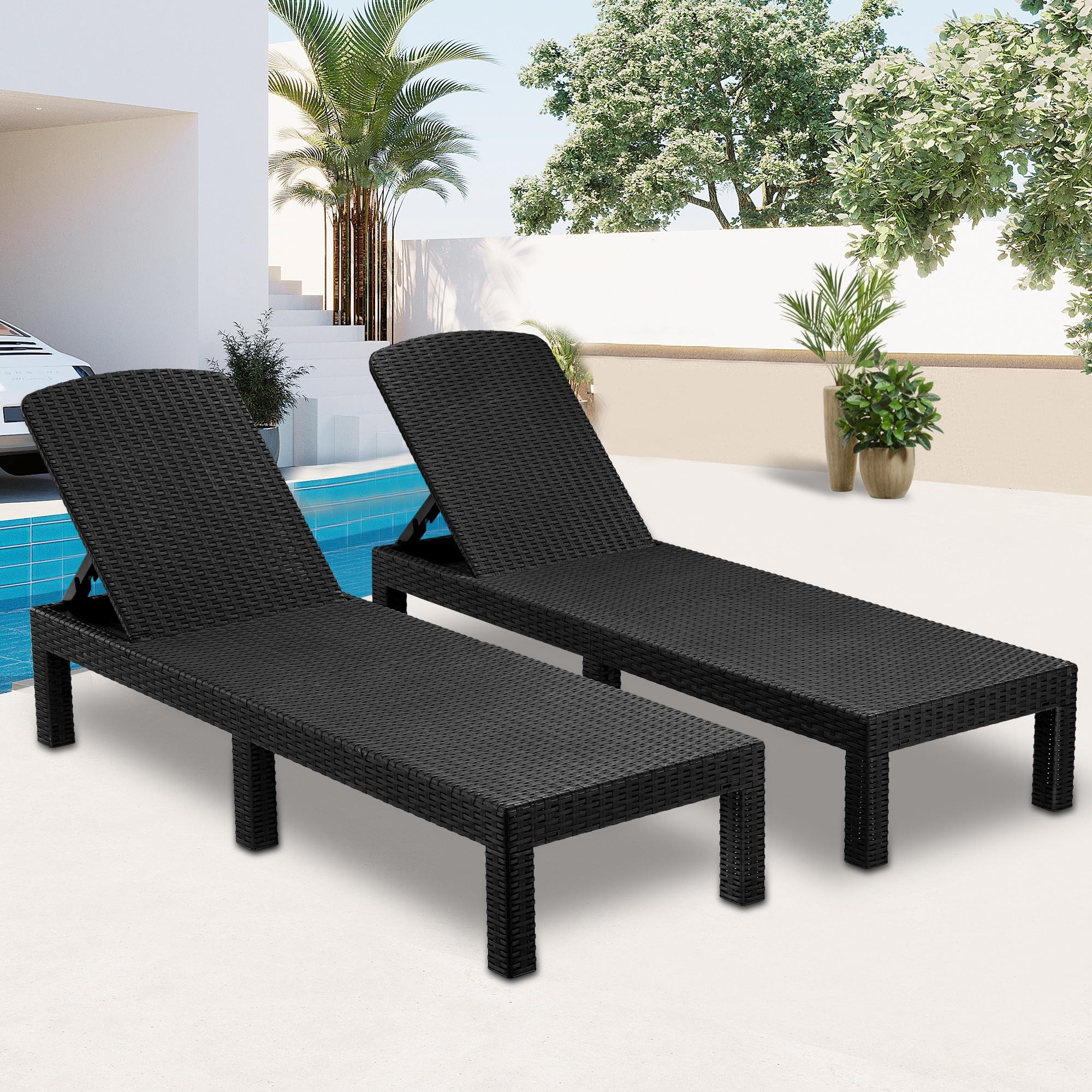 Patio Lounge Chairs Set of 2, Outdoor Chaise Lounge Chair with 4 Backrest Angles, Patio Foldable Reclining Chair Furniture for Poolside, Deck, Backyard, Black - image 1 of 9