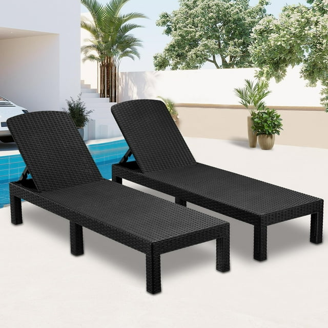 Patio Lounge Chairs Set of 2, Outdoor Chaise Lounge Chair with 4 Backrest Angles, Patio Foldable Reclining Chair Furniture for Poolside, Deck, Backyard, Black