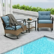Enyopro 3-Piece Patio Furniture Set, Outdoor Wicker Conversation Set with Coffee Table, All-Weather Rattan Chairs & Cushions, Modern Patio Seating for Garden, Balcony, or Backyard, Blue