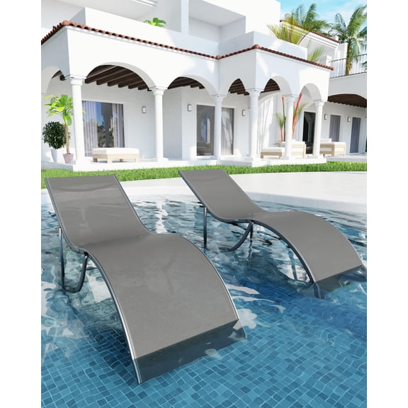 Patio Lounge Chairs Set of 2 - S-Shaped Ergonomic Design, Quick-Dry Textilene Fabric, Aluminum Frame - All-Weather Chaise Lounge for Pool, Beach, Garden & Backyard