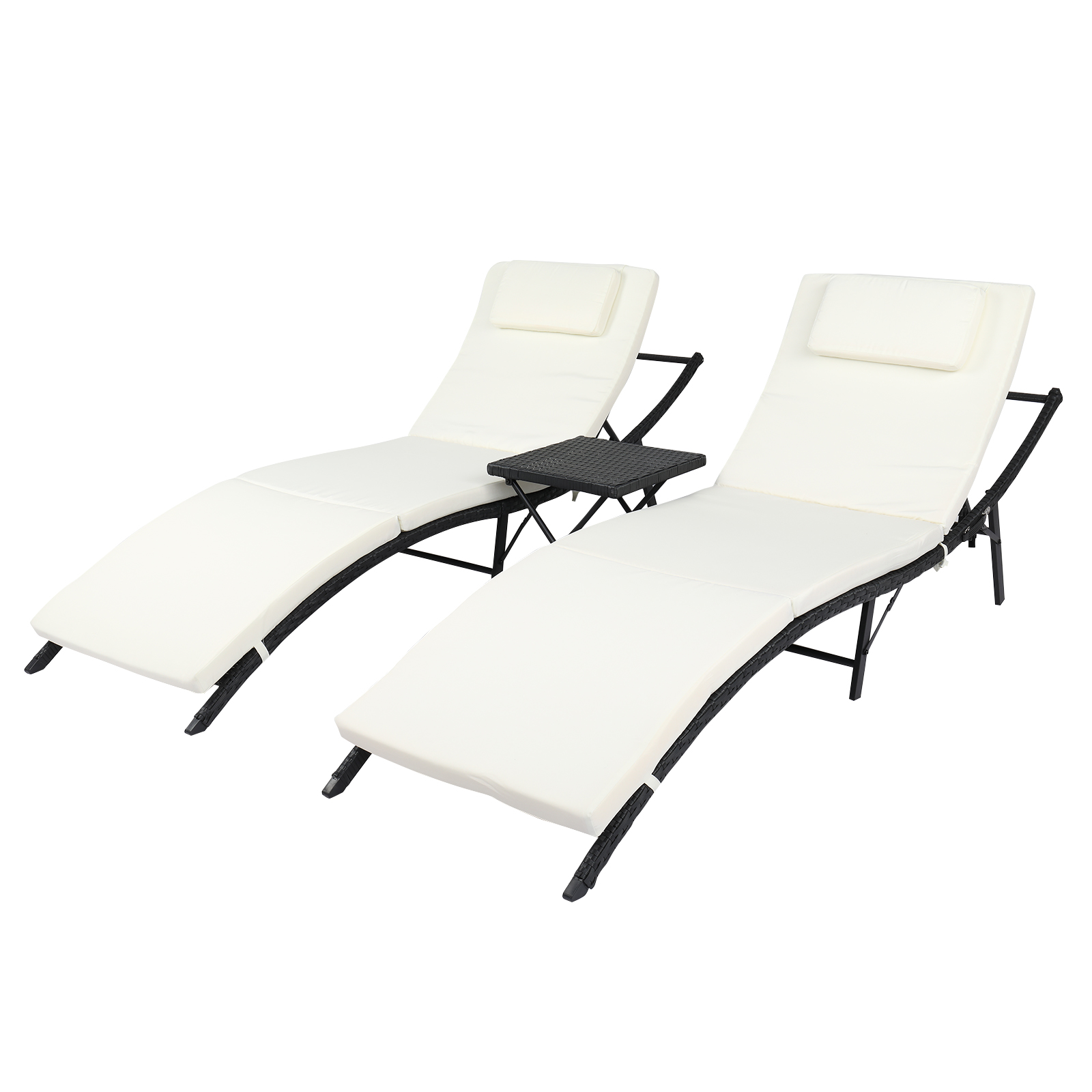 Outdoor Chaise Lounge Set of 3, BTMWAY Patio Wicker Lounge Chairs w/Coffee Table, Adjustable Backrest, Cushions, Rattan Sunbathing Reclining Lounge Chairs for Outside, Pool Lounge Furniture, AA3237 - image 1 of 11