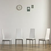 Modern PU Leather Dining Chairs of Set 4, High-Back Padded Side Chairs with Gray Metal Legs, Set for Kitchen & Breakfast Nook,White