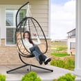 thumbnail image 1 of Patio Lounger Egg Chair, Outdoor Hanging Chaise Swing Egg-Shaped Chair w/Hanging Kits, Durable All-Weather UV Wicker Patio Rattan Lounge Chair for Bedroom, Patio, Deck, Yard, Garden, 350lbs, S463, 1 of 9