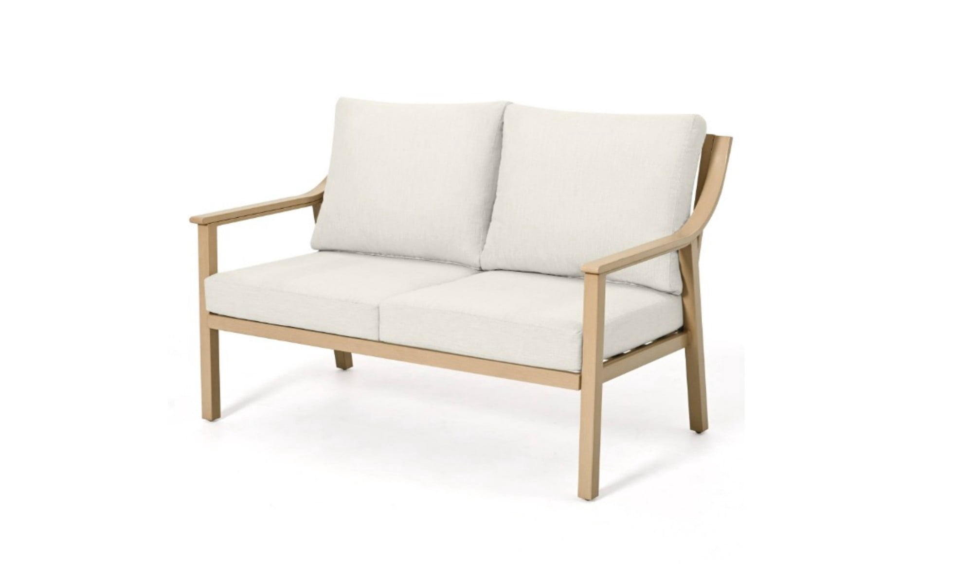 Patio Loveseat Outdoor Couch Aluminum 2 Seater Sofa with Thick Cushion Deep Seat Waterproof Patio Furniture for Deck Porch Backyard, Beige
