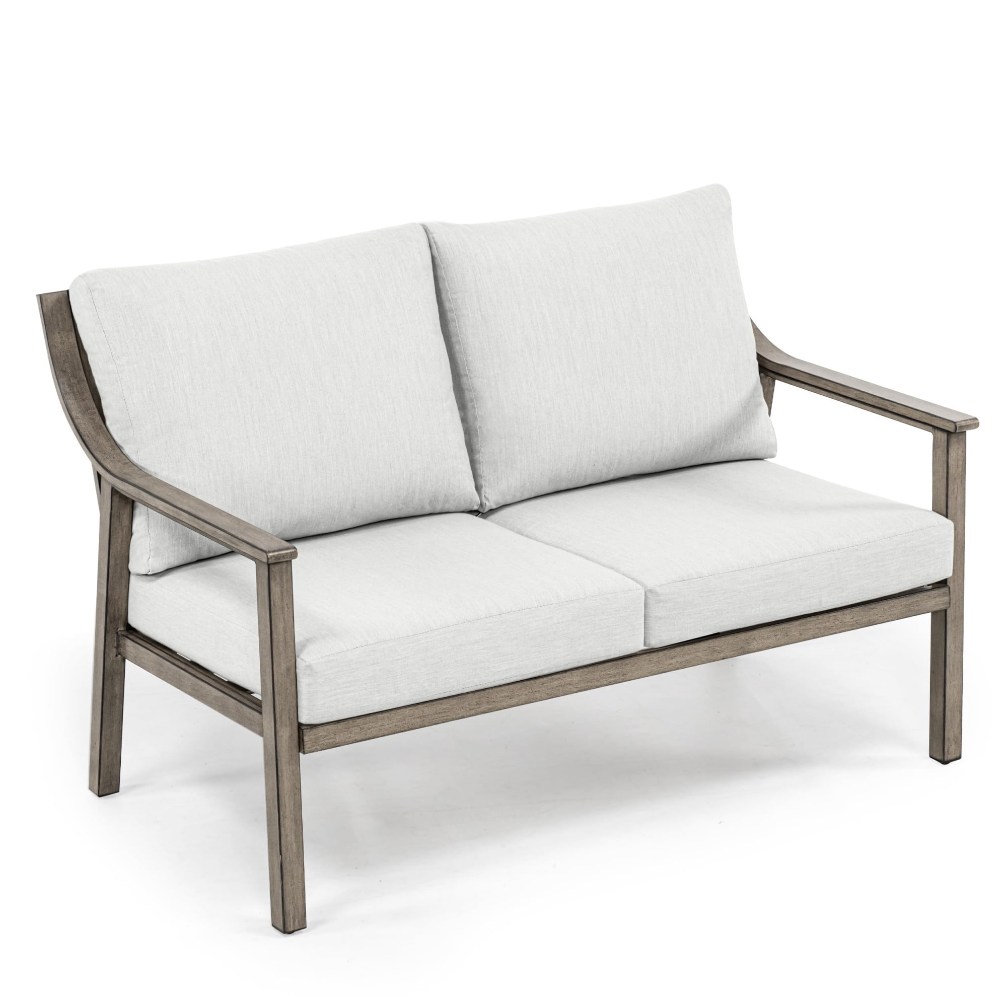 Patio Loveseat Outdoor Couch Aluminum 2 Seater Sofa with Thick Cushion Deep Seat Waterproof Patio Furniture for Deck Porch Backyard, White