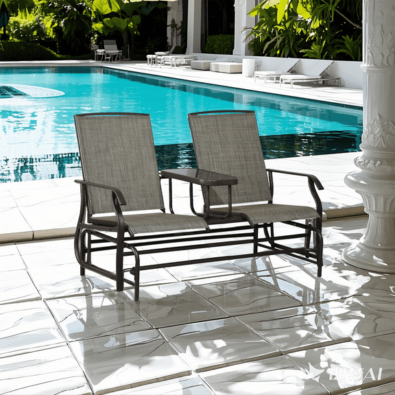 Patio Loveseat & Outdoor Glider Bench with Coffee Table - Glider Chair for Pool, Garden, Porch & Balcony | High-Capacity 726lbs Steel Frame, Rustproof & Breathable Fabric