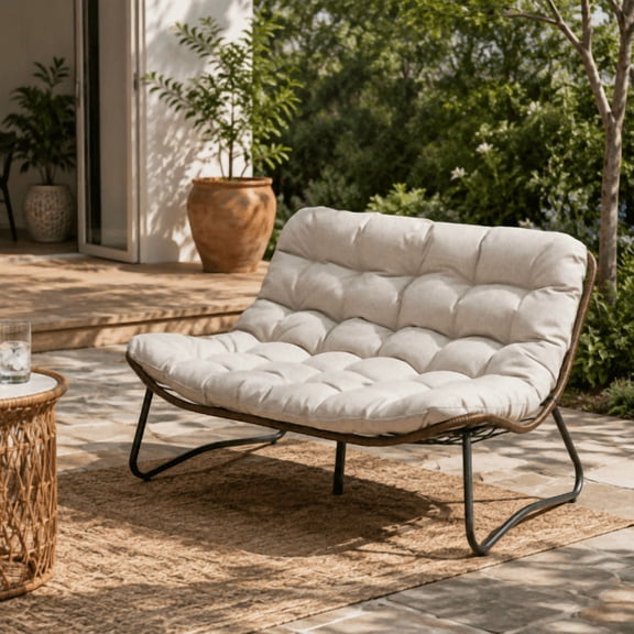 Patio Loveseat Sofa, Outdoor Wicker Loveseat with Soft Cushion, All-Weather Rattan Patio Furniture for Balcony, Poolside, Backyard, Porch