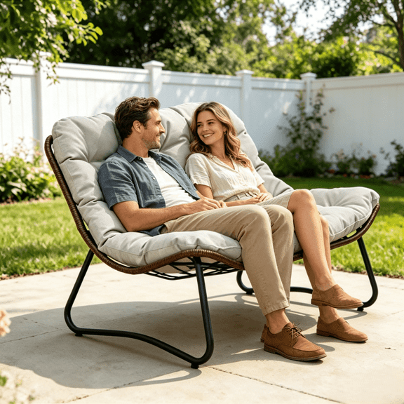 Patio Loveseat Sofa, Outdoor Wicker Loveseat with Soft Cushion, All-Weather Rattan Patio Furniture for Balcony, Poolside, Backyard, Porch