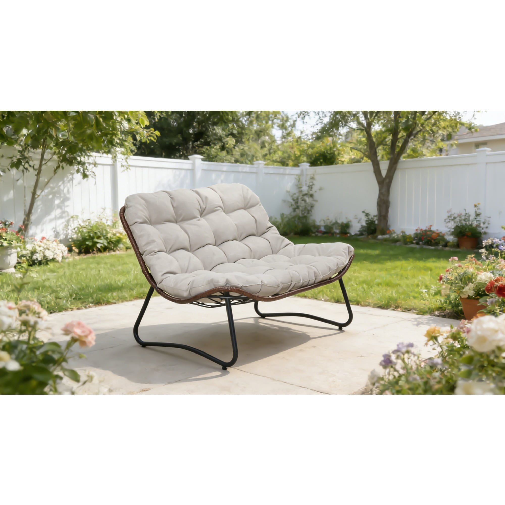 Patio Loveseat Sofa with Thick Cushion, Outdoor Wicker Loveseat with All-Weather PE Rattan, Glider Bench for Garden, Balcony, Backyard, Brown