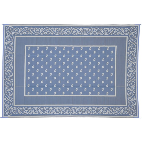 Patio Mats 9x12 Reversible RV Outdoor Patio Mat, Camping Mat, Blue (Reversible with 2 designs)