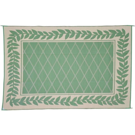 Patio Mats 9x12 Reversible RV Outdoor Patio Mat, Camping Mat, Classic Leaf, Green (Reversible with 2 designs)